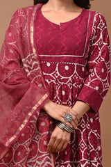 Pure Hand Block Printed Designer Anarkali with Kota Doriya Dupatta