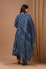 Pure Hand Block Printed Designer Anarkali with Kota Doriya Dupatta