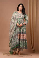 Pure Hand Block Printed Designer Anarkali with Kota Doriya Dupatta