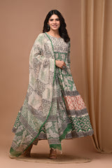 Pure Hand Block Printed Designer Anarkali with Kota Doriya Dupatta