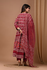 Pure Hand Block Printed Designer Anarkali with Kota Doriya Dupatta