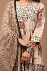 Pure Hand Block Printed Designer Anarkali with Kota Doriya Dupatta