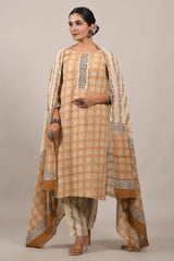 Mustard Yellow Pure Cotton Lattice Hand Block Print Set with Pure MulMul Dupatta