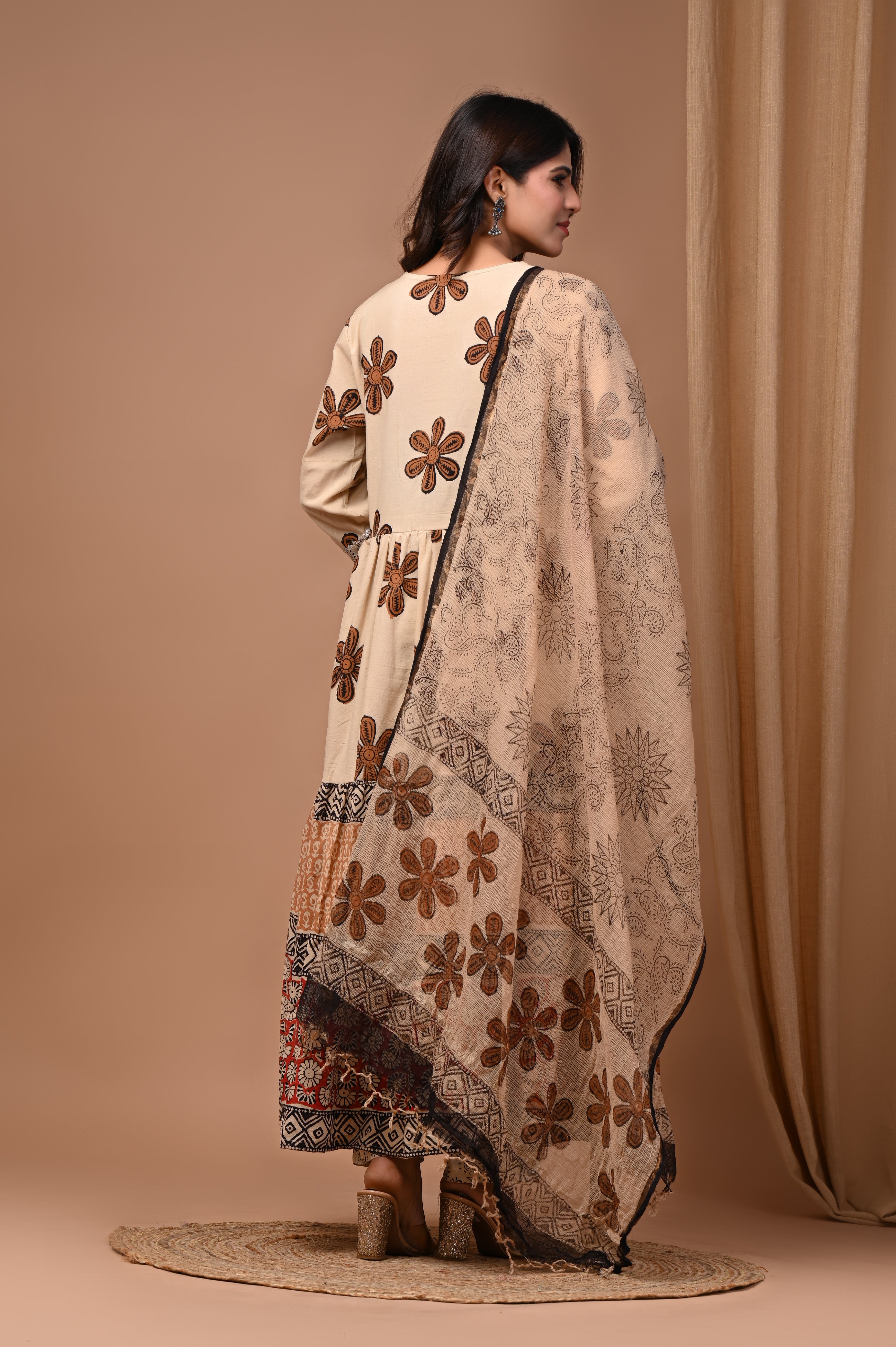 Pure Hand Block Printed Designer Anarkali with Kota Doriya Dupatta (Copy)