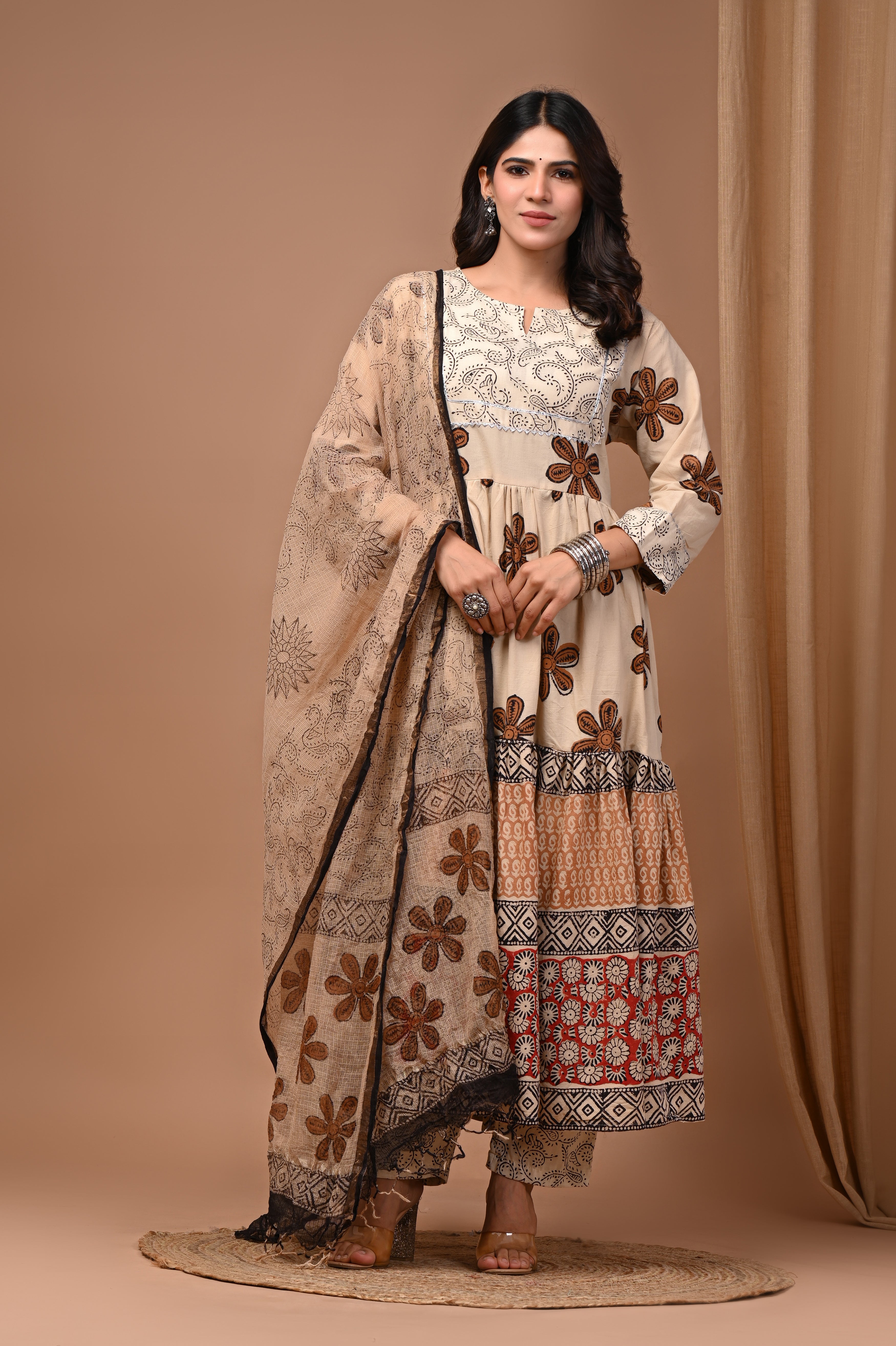 Pure Hand Block Printed Designer Anarkali with Kota Doriya Dupatta (Copy)