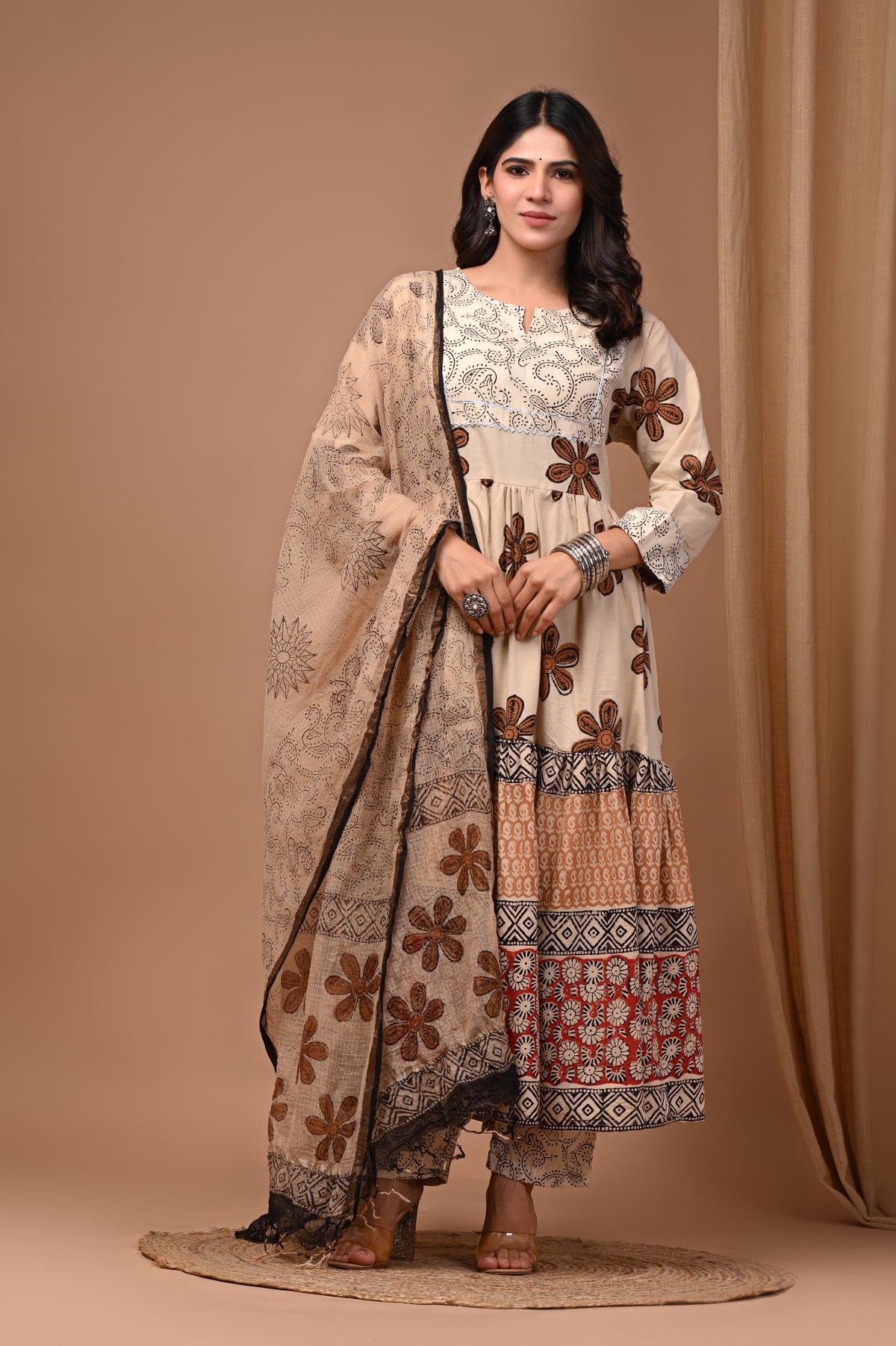 Pure Hand Block Printed Designer Anarkali with Kota Doriya Dupatta (Copy)