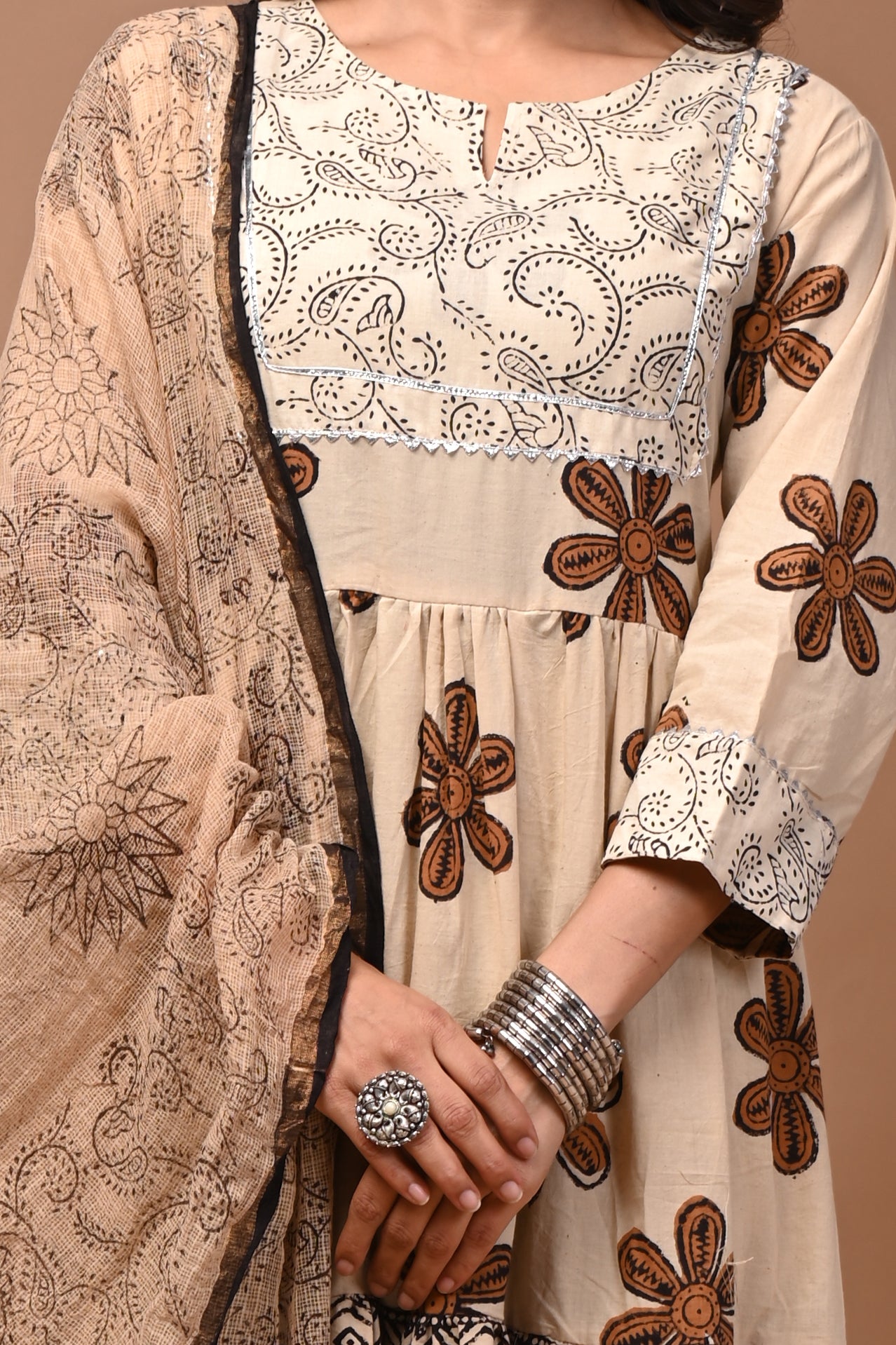 Pure Hand Block Printed Designer Anarkali with Kota Doriya Dupatta (Copy)