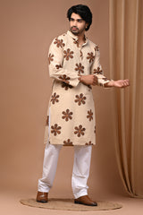 Men's Printed Kurta & White Pajama Set