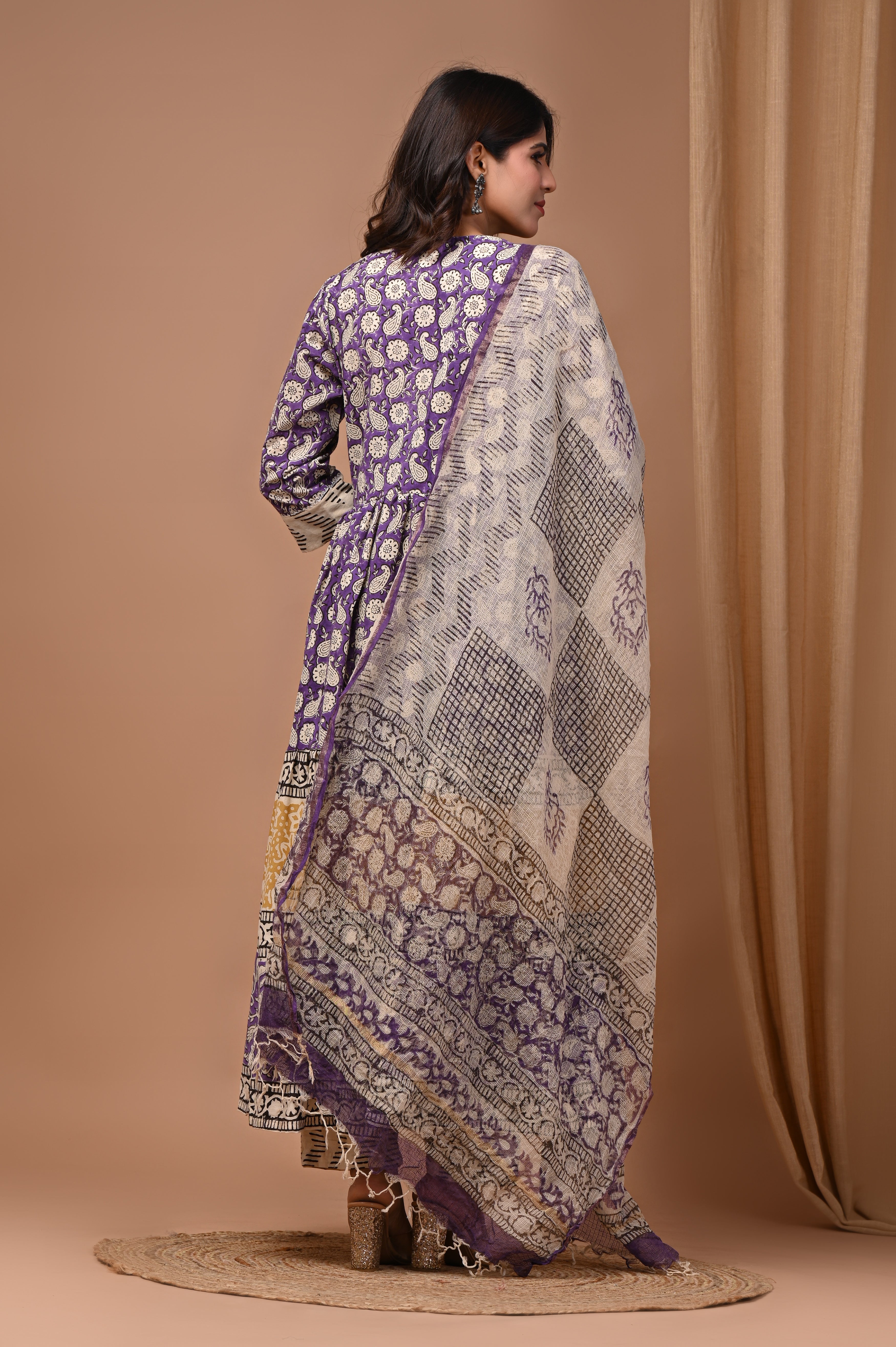 Pure Hand Block Printed Designer Anarkali with Kota Doriya Dupatta