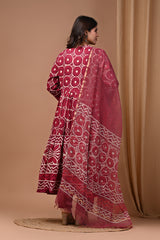 Pure Hand Block Printed Designer Anarkali with Kota Doriya Dupatta