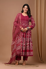 Pure Hand Block Printed Designer Anarkali with Kota Doriya Dupatta