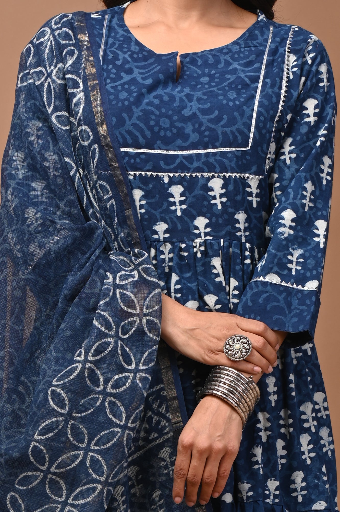 Pure Hand Block Printed Designer Anarkali with Kota Doriya Dupatta