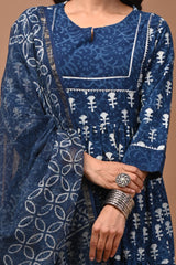 Pure Hand Block Printed Designer Anarkali with Kota Doriya Dupatta