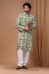Men's Printed Kurta & White Pajama Set