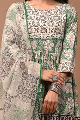 Pure Hand Block Printed Designer Anarkali with Kota Doriya Dupatta