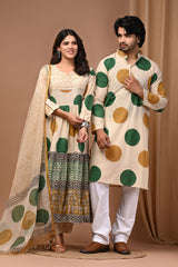 Off-White Polka Dot Block Print Ethnic Couple Combo