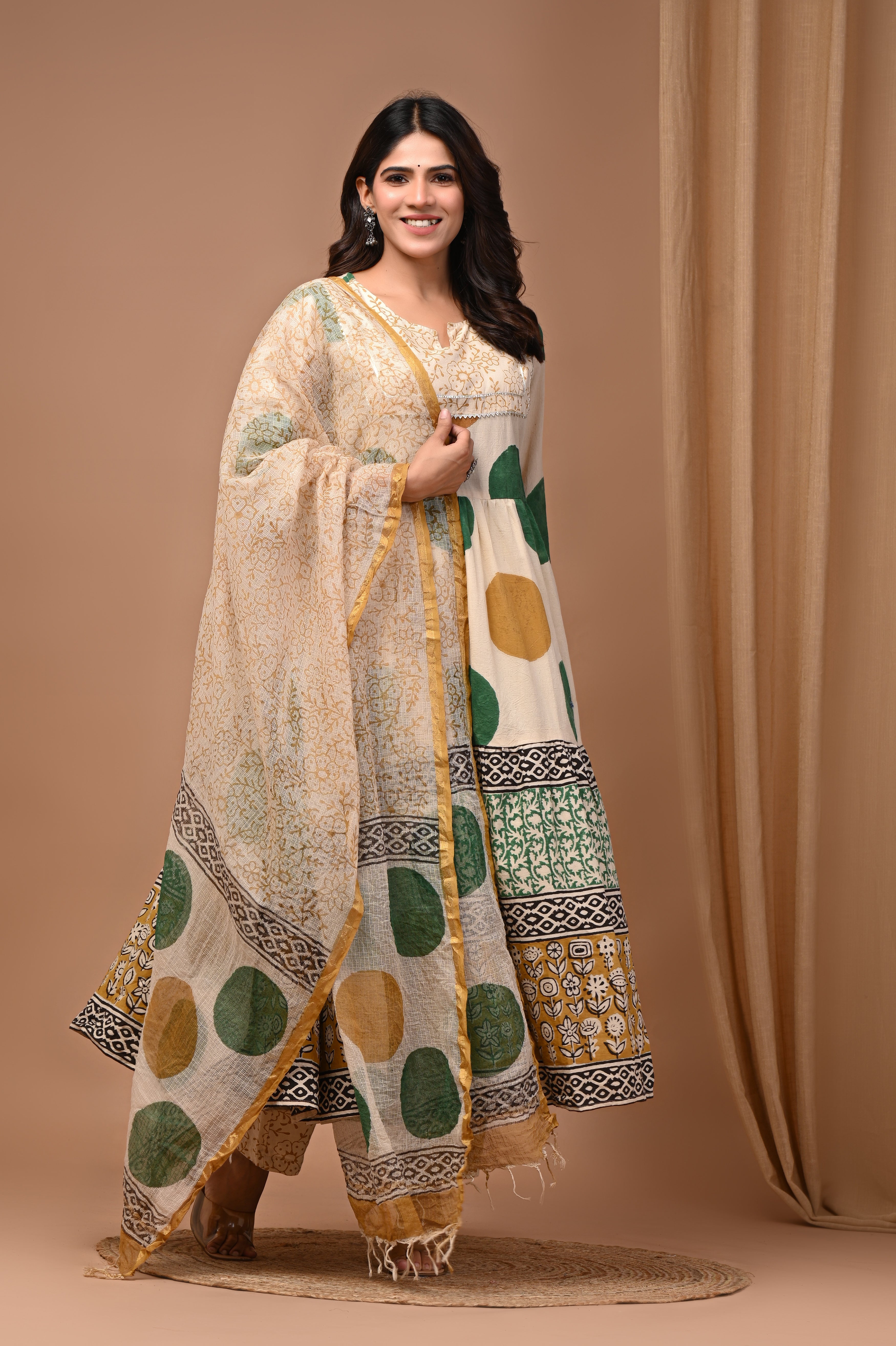 Pure Hand Block Printed Designer Anarkali with Kota Doriya Dupatta