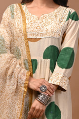 Pure Hand Block Printed Designer Anarkali with Kota Doriya Dupatta