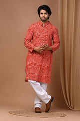 Men's Printed Kurta & White Pajama Set