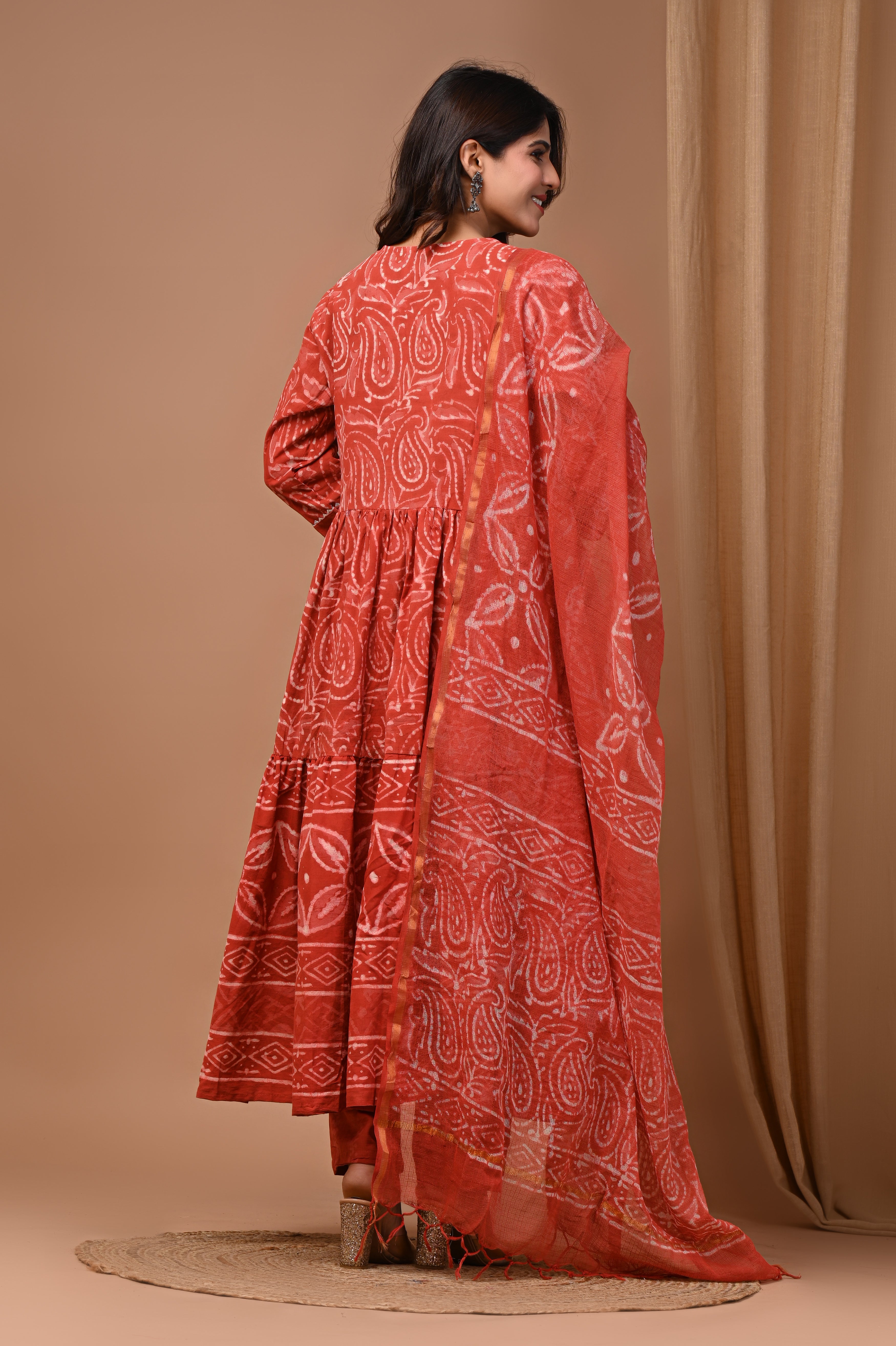 Pure Hand Block Printed Designer Anarkali with Kota Doriya Dupatta