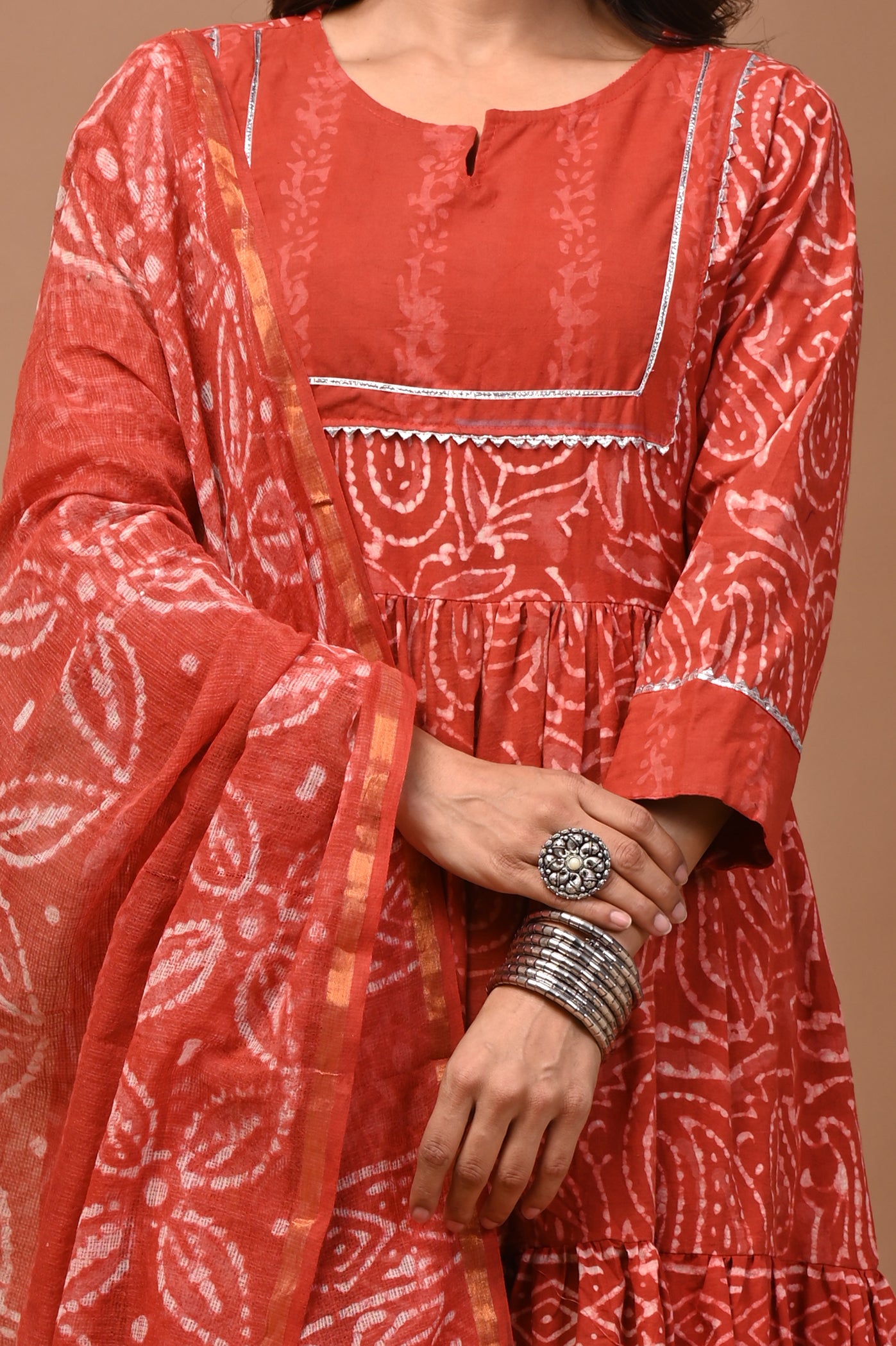Pure Hand Block Printed Designer Anarkali with Kota Doriya Dupatta