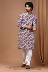 Men's Printed Kurta & White Pajama Set