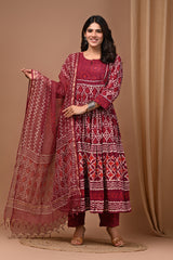 Pure Hand Block Printed Designer Anarkali with Kota Doriya Dupatta