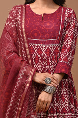 Pure Hand Block Printed Designer Anarkali with Kota Doriya Dupatta