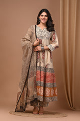 Pure Hand Block Printed Designer Anarkali with Kota Doriya Dupatta