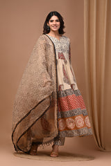 Pure Hand Block Printed Designer Anarkali with Kota Doriya Dupatta