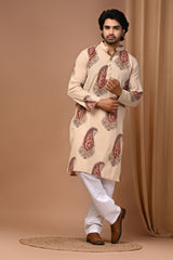 Men's Printed Kurta & White Pajama Set