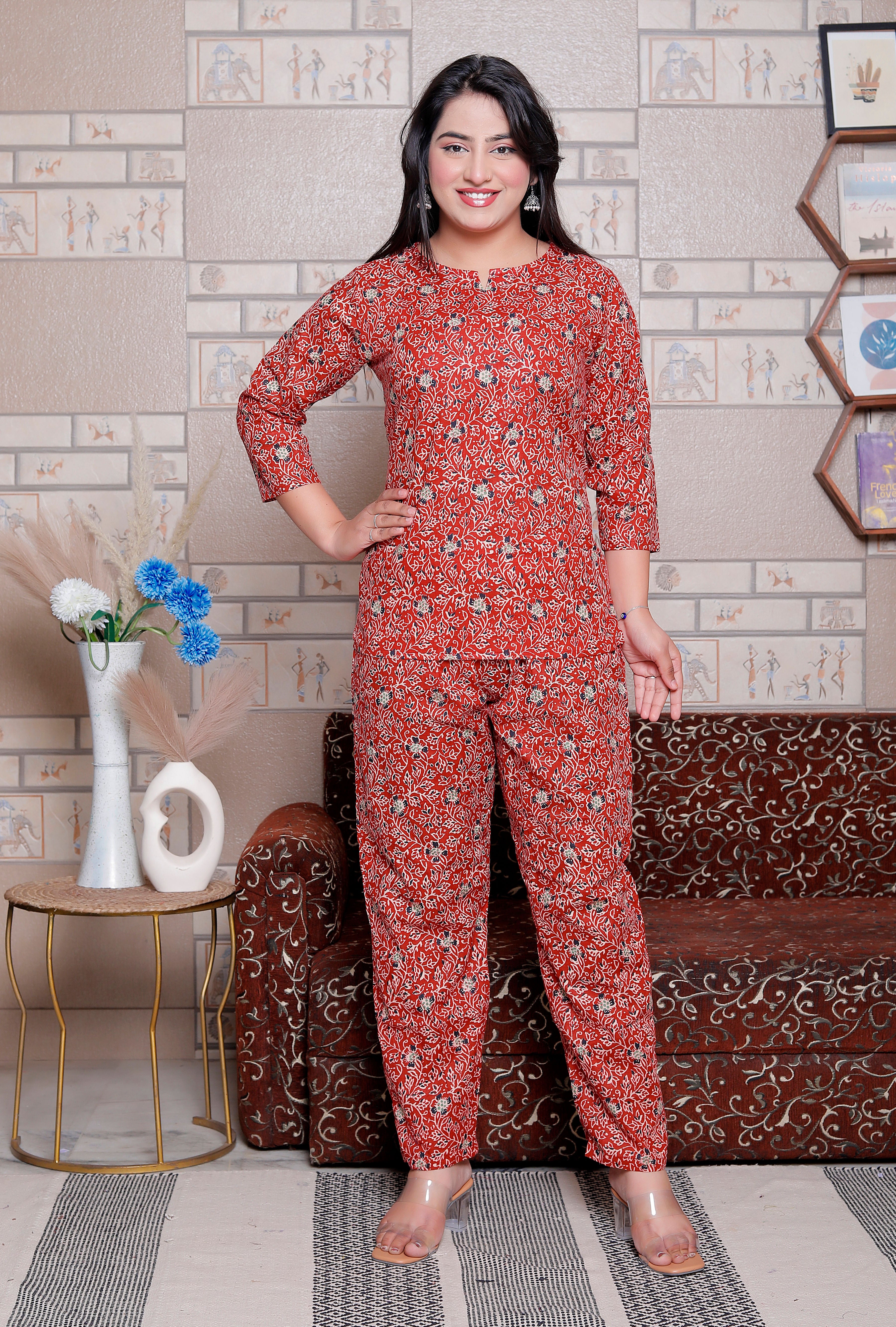 Jaipuri Block Printed Night Suit Set - Design 1