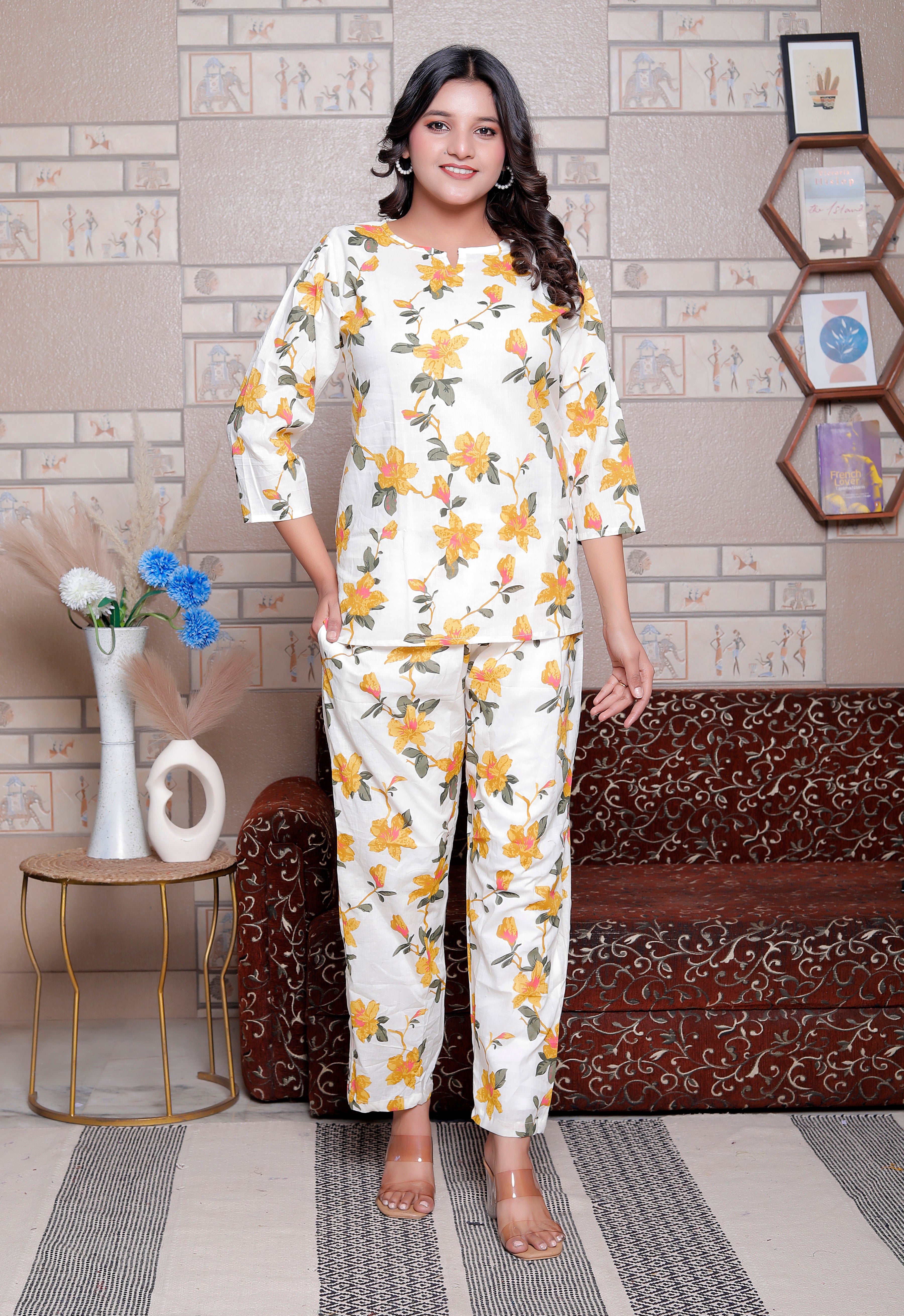 Jaipuri Block Printed Night Suit Set - Design 6