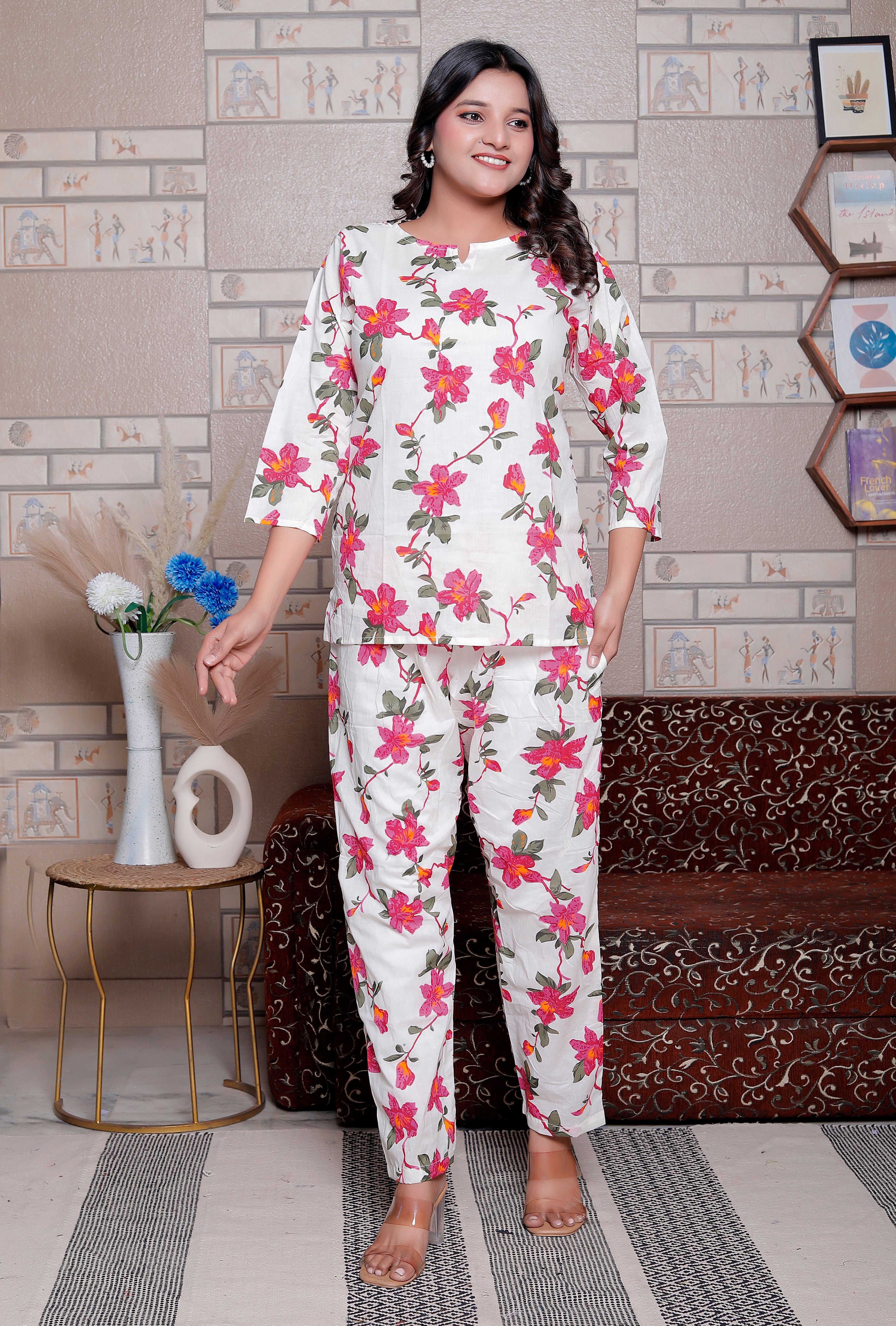 Jaipuri Block Printed Night Suit Set - Design 5