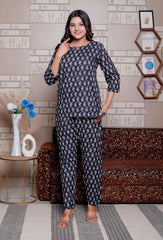 Jaipuri Block Printed Night Suit Set - Design 6