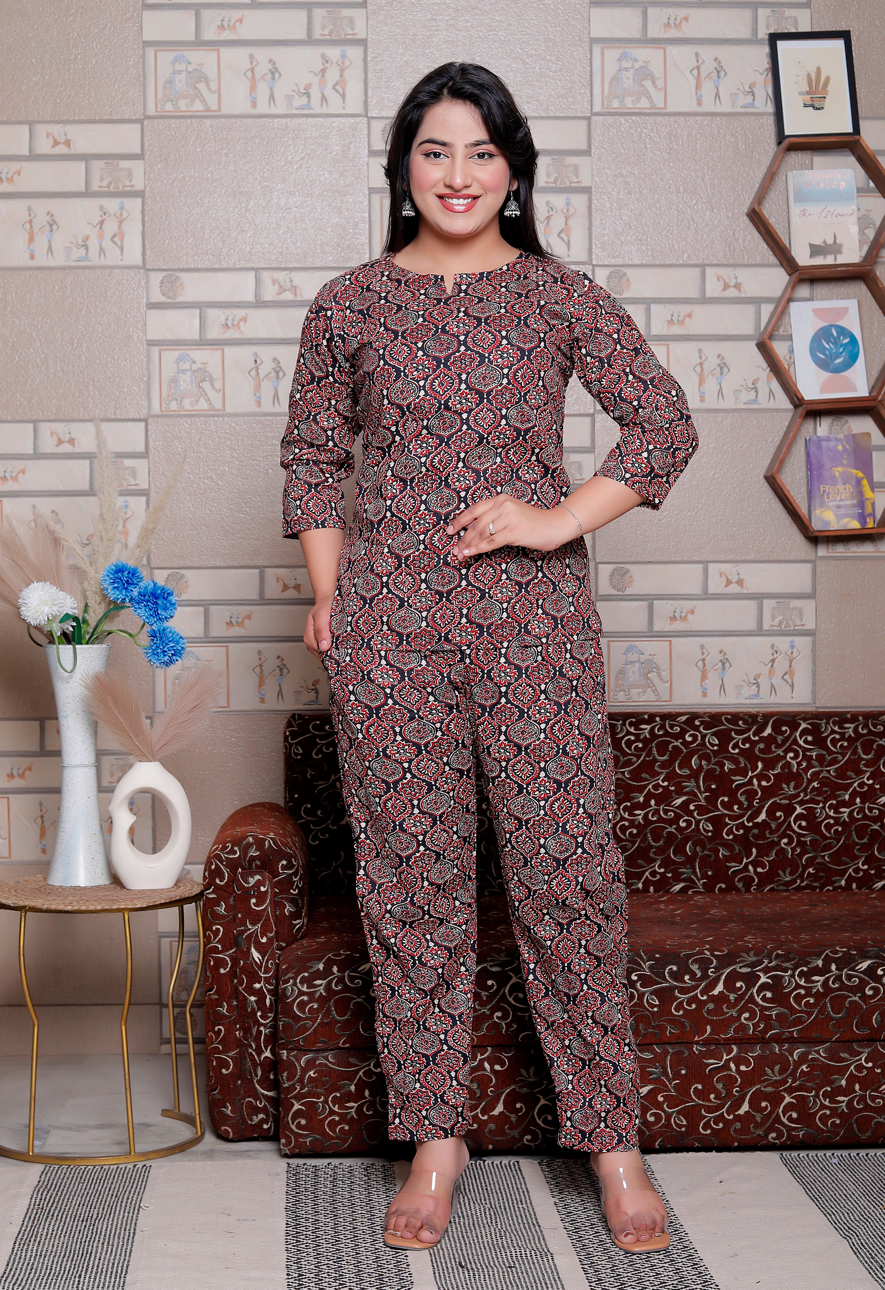 Jaipuri Block Printed Night Suit Set - Design 2