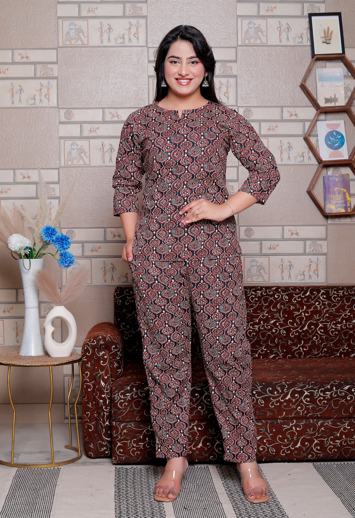 Jaipuri Block Printed Night Suit Set - Design 2