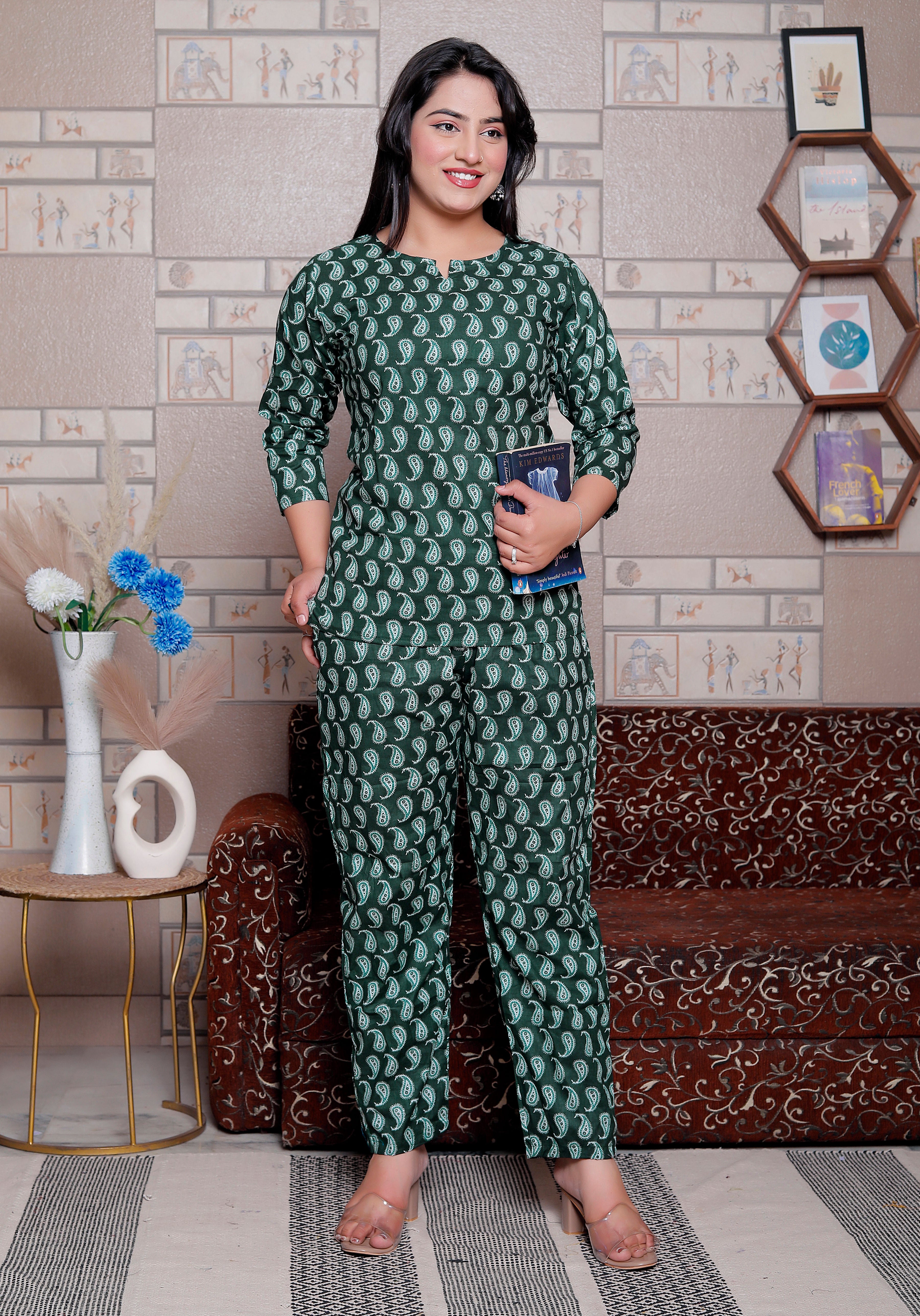 Jaipuri Block Printed Night Suit Set - Design 5
