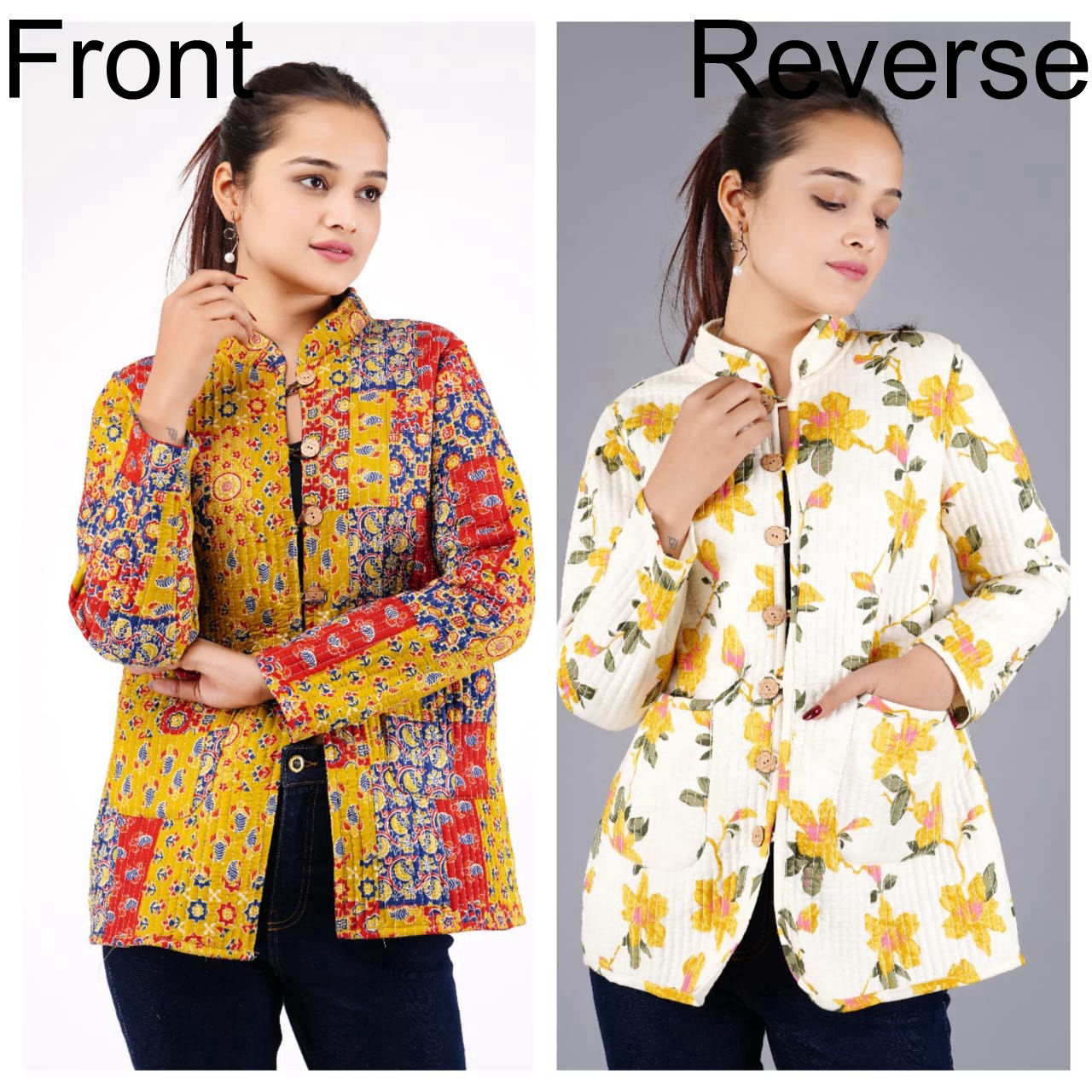 Reversible Quilted Jackets for Women | Reversible Printed Winter Jackets | XXS–7XL