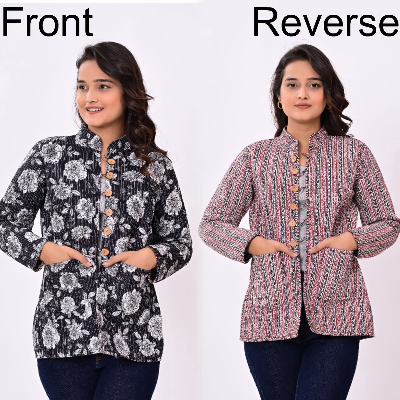 Reversible Quilted Jackets for Women | Reversible Printed Winter Jackets | XXS–7XL