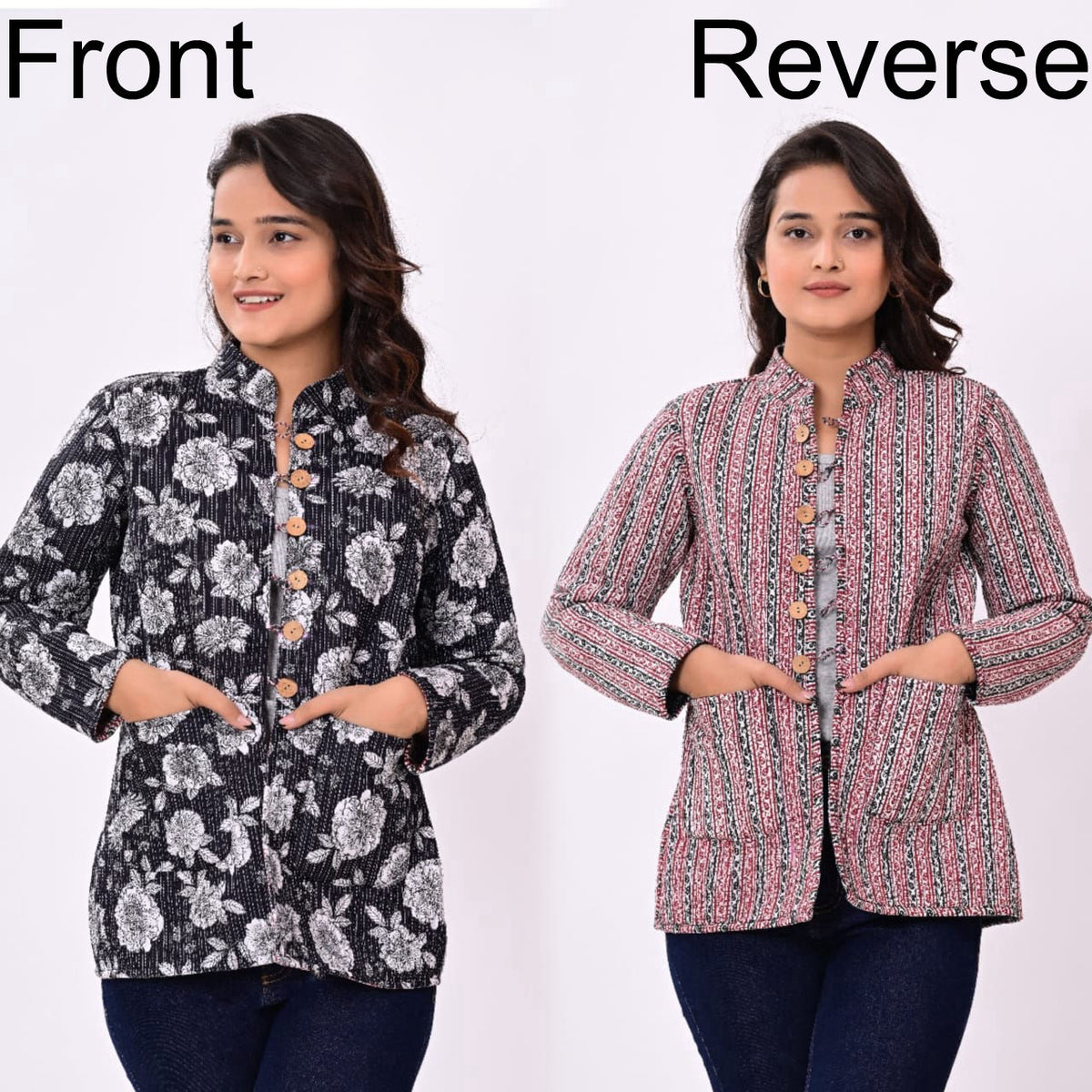 Reversible Quilted Jackets for Women | Reversible Printed Winter Jackets | XXS–7XL