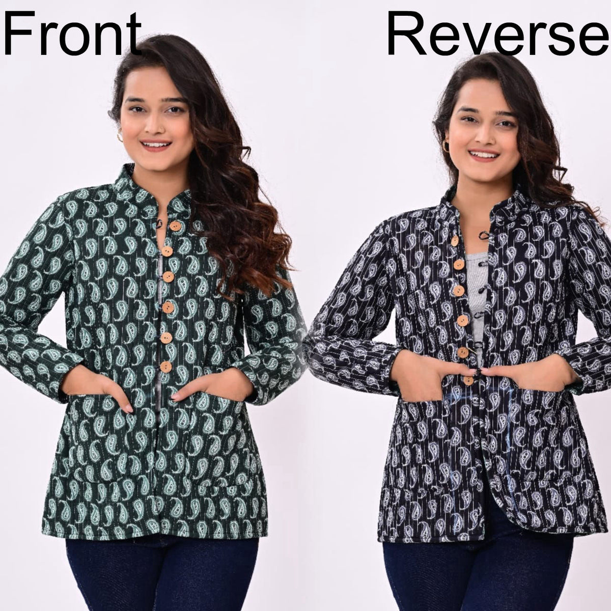 Reversible Quilted Jackets for Women | Reversible Printed Winter Jackets | XXS–7XL
