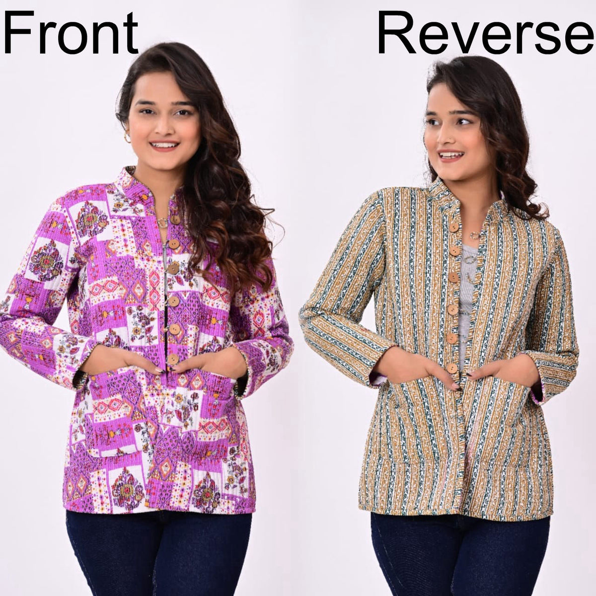 Reversible Quilted Jackets for Women | Reversible Printed Winter Jackets | XXS–7XL