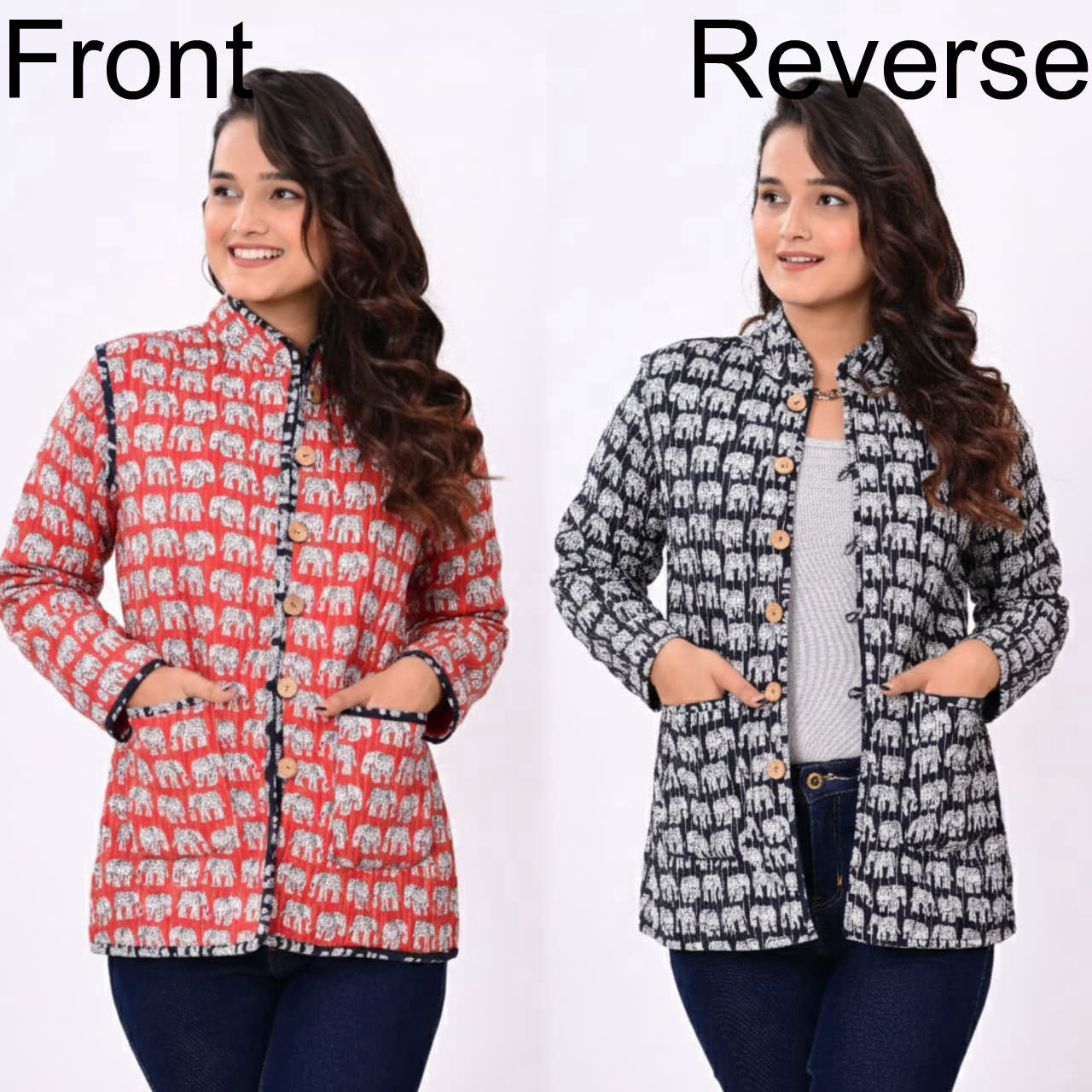Reversible Quilted Jackets for Women | Reversible Printed Winter Jackets | XXS–7XL